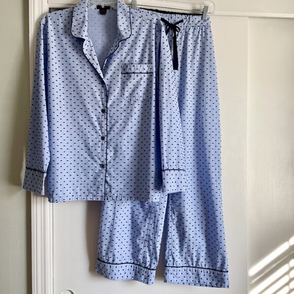 J.Crew End-On-End Blue Swiss Dot Long Sleeve Pajama 2 Piece Set Size M Top Pants - Picture 5 of 15